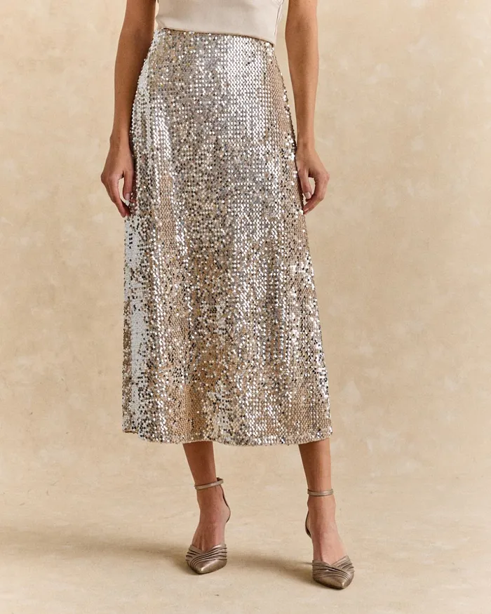 Polin Et Moi Litia Sequins Skirt Silver Women Skirts