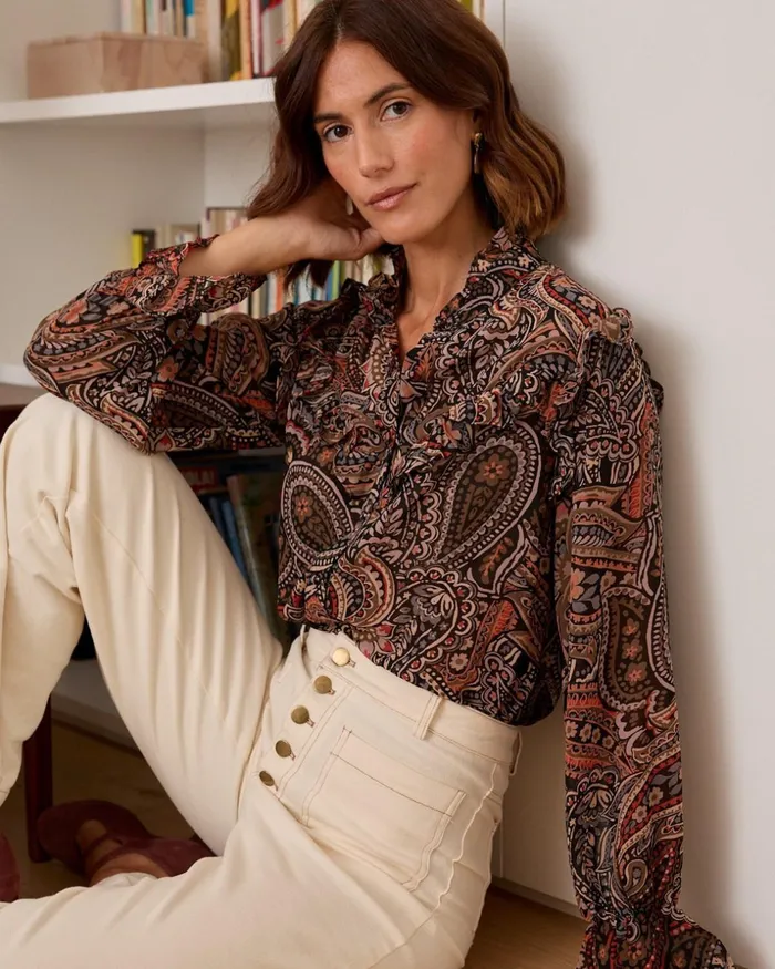 Polin Et Moi Vesta Printed Blouse Black Women Blouses And Shirts