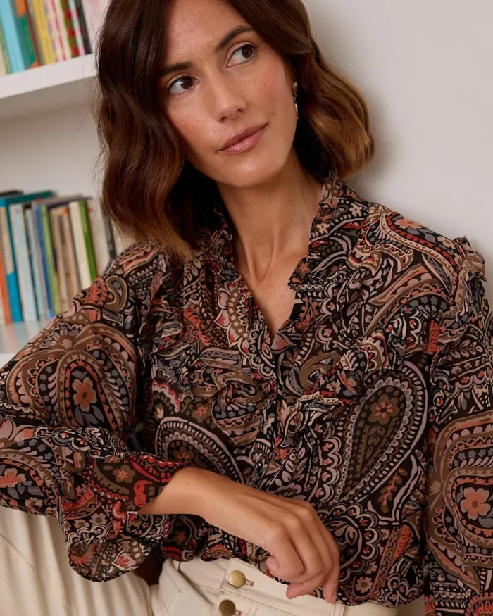 Polin Et Moi Vesta Printed Blouse Black Women Blouses And Shirts Polin Et Moi Vesta Printed Blouse Black Women Blouses And Shirts