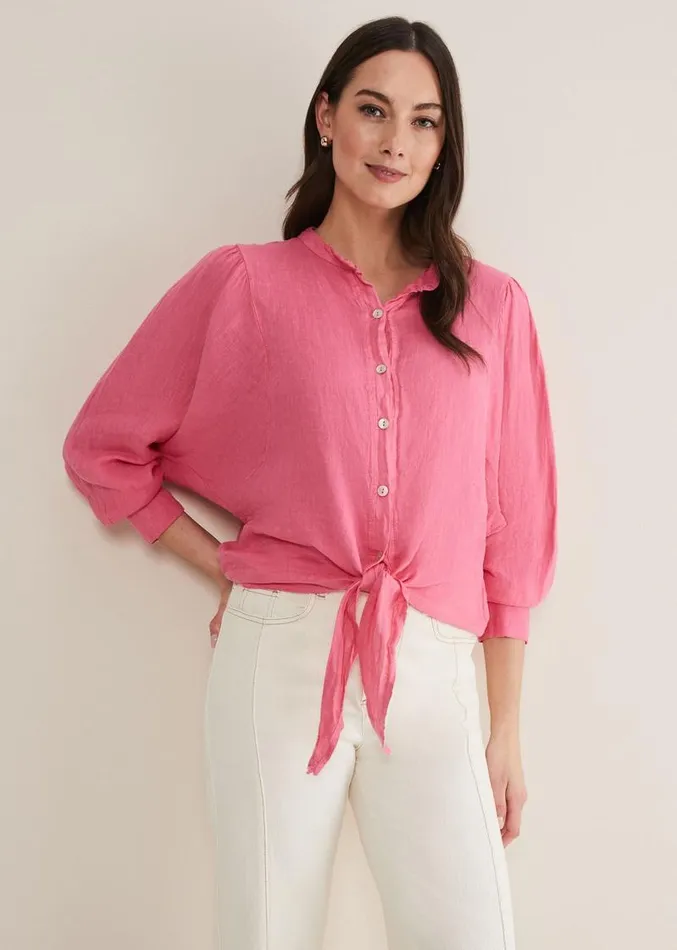 Raelynn Tie Front Linen Blouse Pink Women Phase Eight Shirts and Blouses