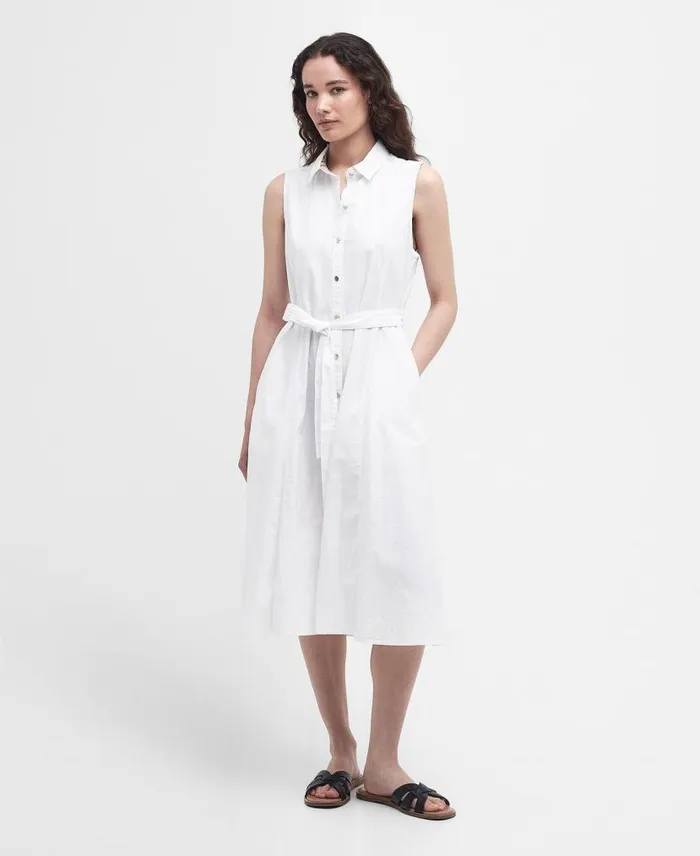 Reil Sleeveless Shirt Dress Classic White Women Barbour Dresses and Skirts