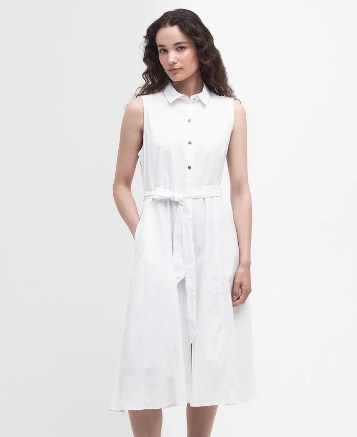 Reil Sleeveless Shirt Dress Classic White Women Barbour Dresses and Skirts