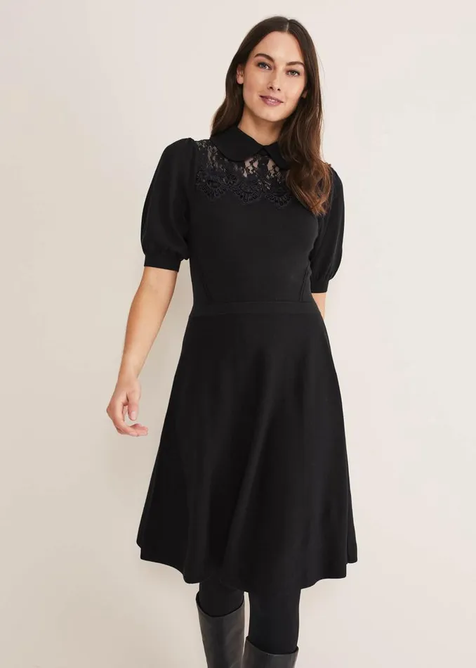 Renata Lace Yoke Dress Black Women Phase Eight Dresses