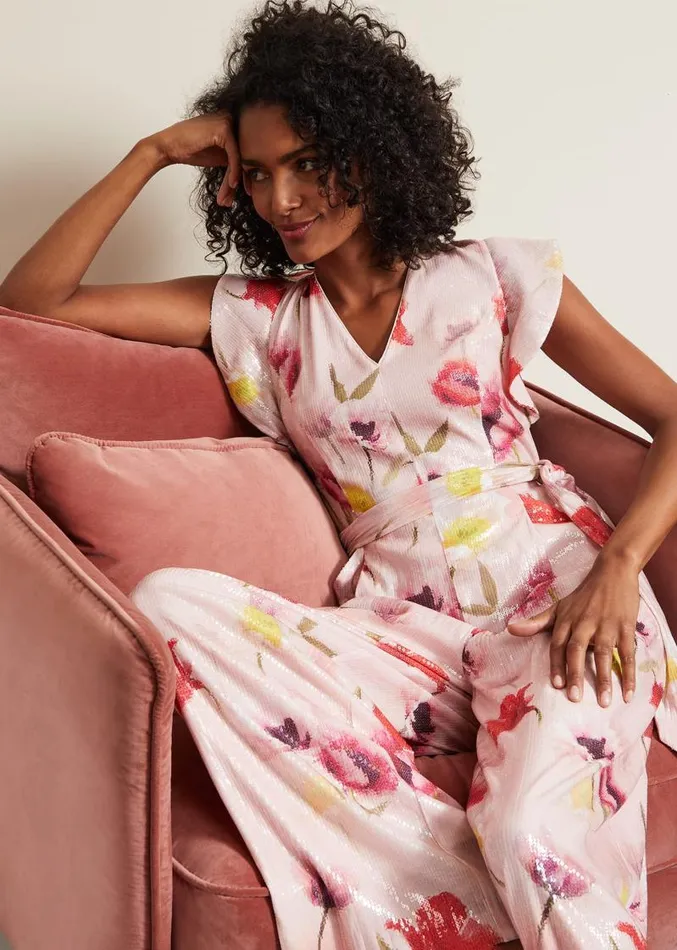 Rhiannon Sequin Printed Jumpsuit Multicoloured Women Phase Eight Dresses
