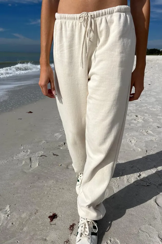 Rosa Tie Sweatpants Ivory Women Brandy Melville Sweatpants and Sweatshirts