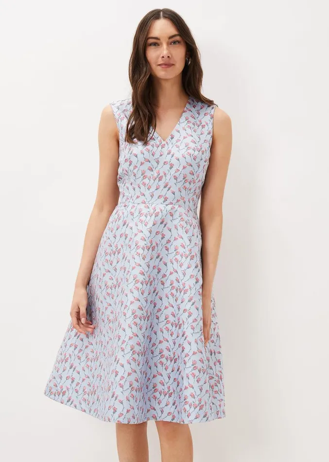 Rosebud Jacquard Fit And Flare Dress Arctic Bluepink Women Phase Eight Dresses
