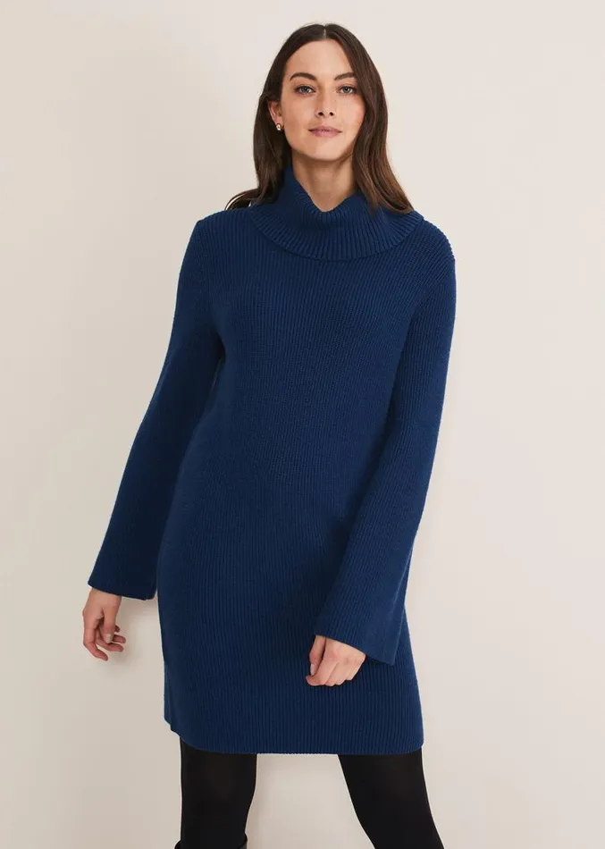 Saffie Cosy Ribbed Sleeve Knit Dress Dark Teal Women Phase Eight Dresses