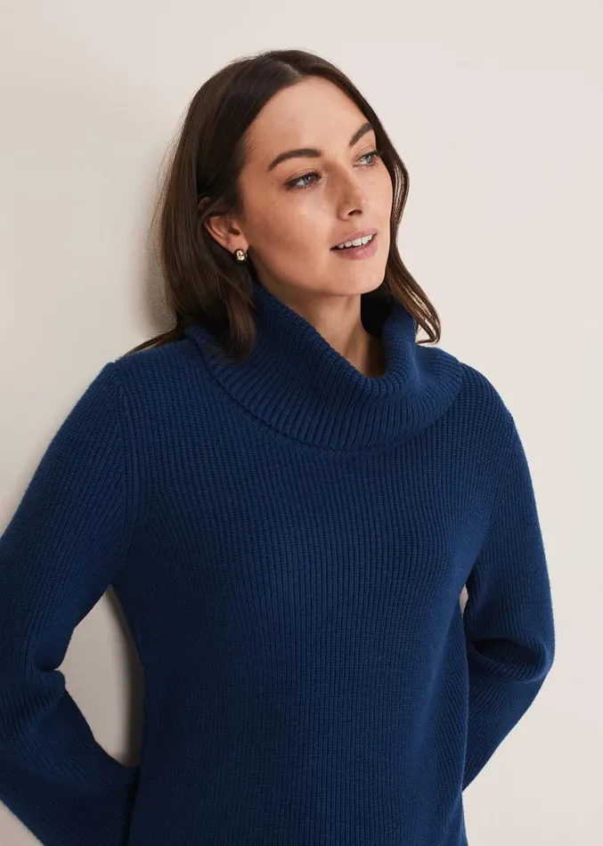 Saffie Cosy Ribbed Sleeve Knit Dress Dark Teal Women Phase Eight Dresses