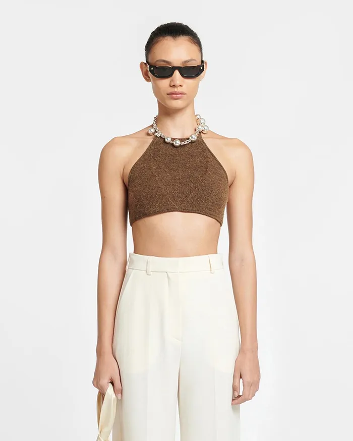 Sarda Knitted Alpaca Bralette Dark Brown Women Nanushka Knitwear