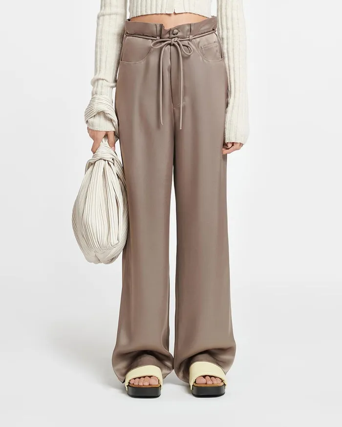 Sato Belted Slip Satin Pants Clay Women Nanushka Bottoms