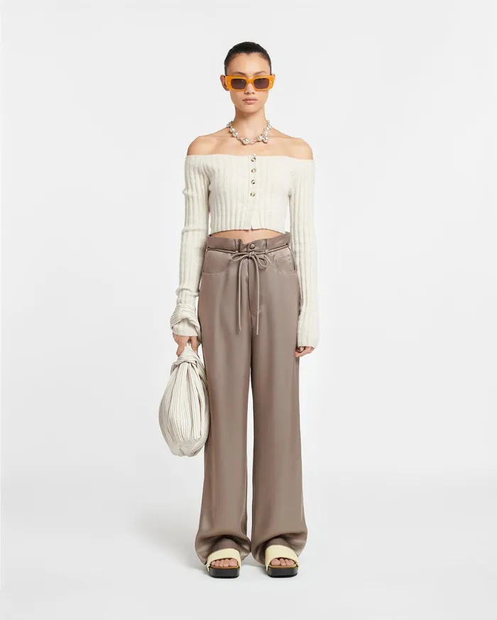 Sato Belted Slip Satin Pants Clay Women Nanushka Bottoms