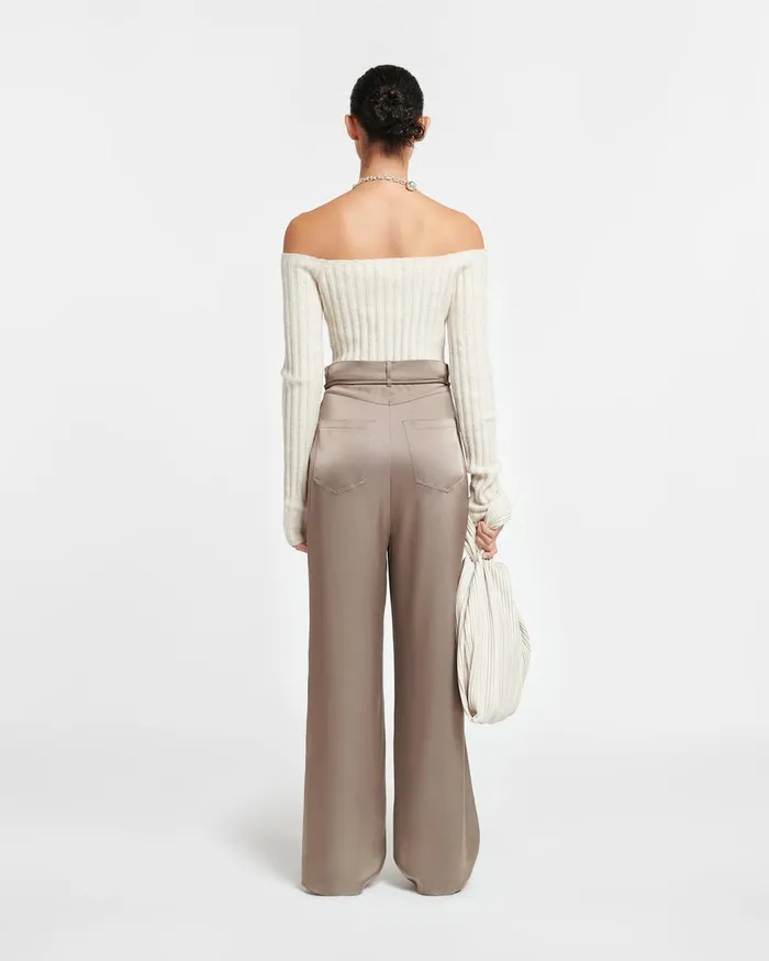 Sato Belted Slip Satin Pants Clay Women Nanushka Bottoms