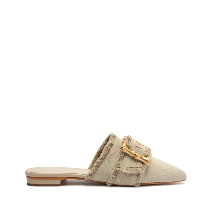 Schutz Shoes Enola Women Enola Linen Flat Mule Oyster