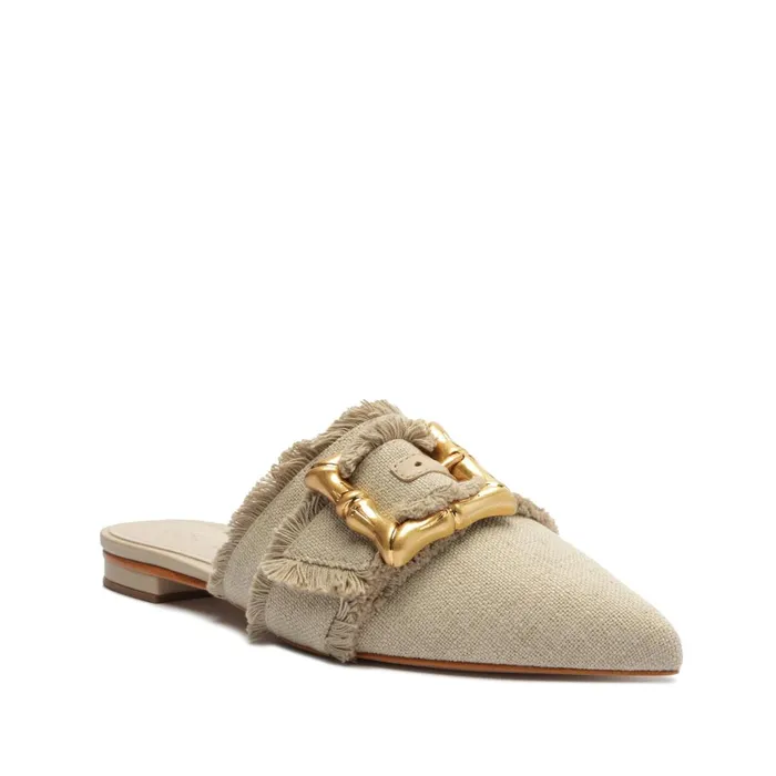 Schutz Shoes Enola Women Enola Linen Flat Mule Oyster