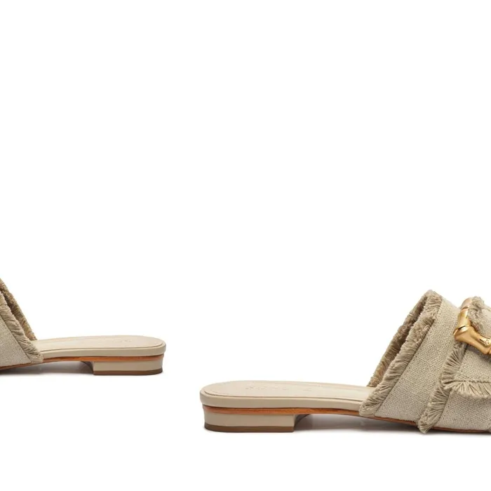Schutz Shoes Enola Women Enola Linen Flat Mule Oyster