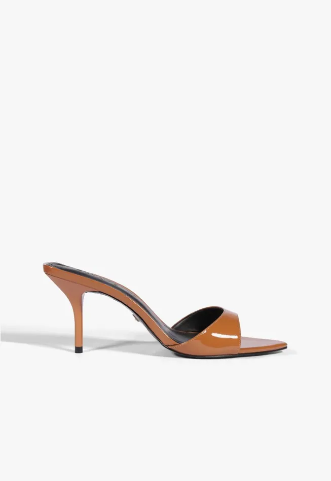 Schutz Shoes Mules Women Elodie Patent Leather Sandal Honey Peach