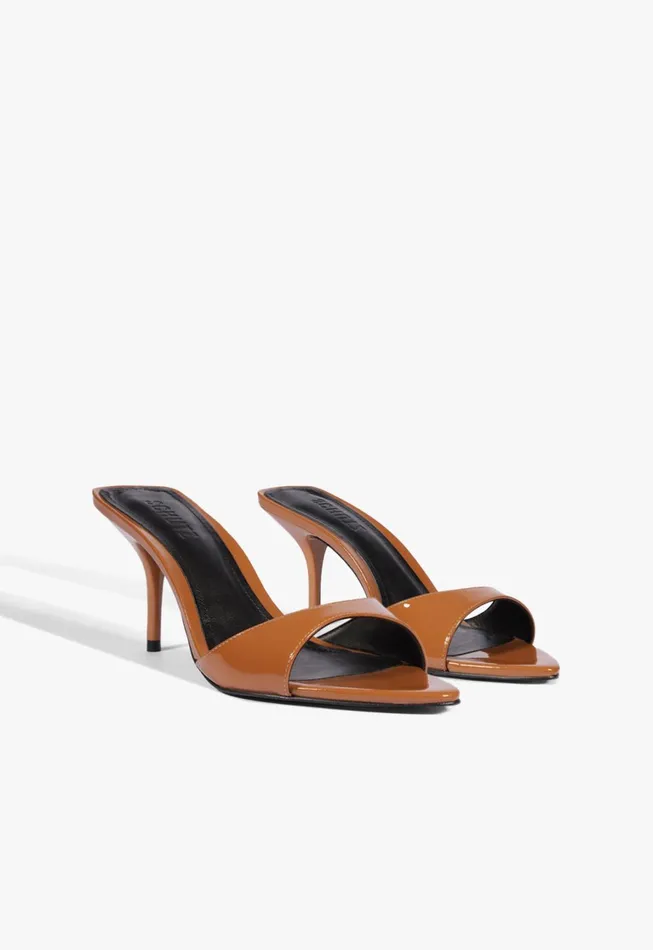 Schutz Shoes Mules Women Elodie Patent Leather Sandal Honey Peach
