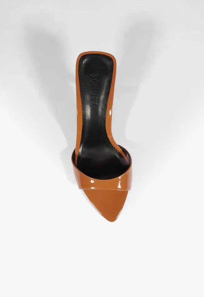 Schutz Shoes Mules Women Elodie Patent Leather Sandal Honey Peach