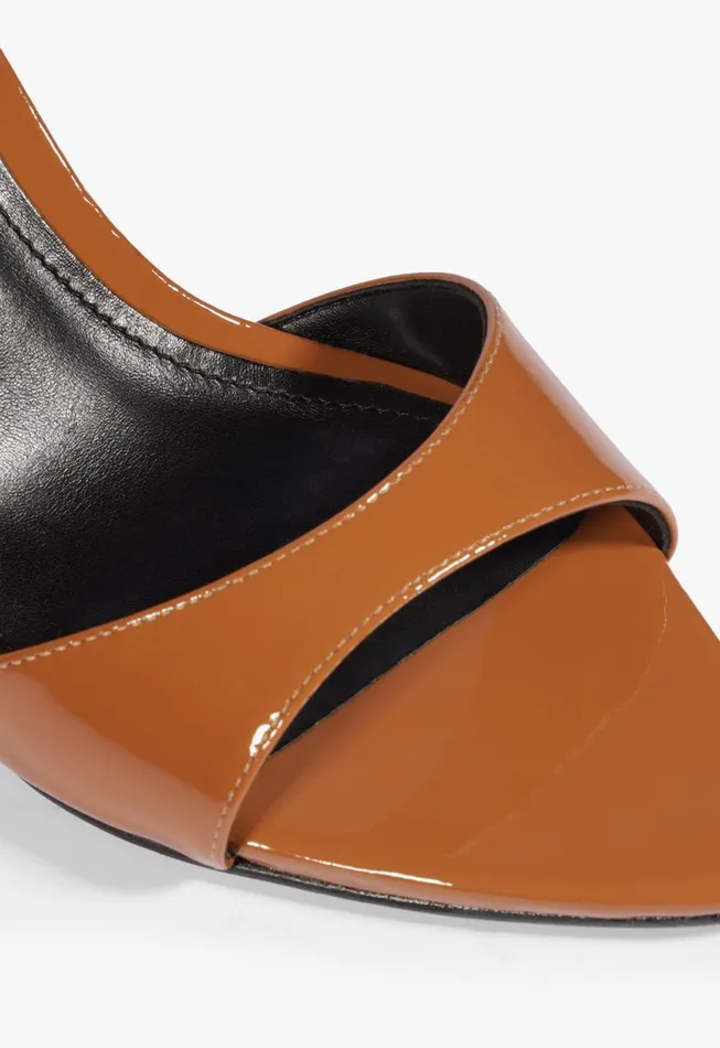 Schutz Shoes Mules Women Elodie Patent Leather Sandal Honey Peach