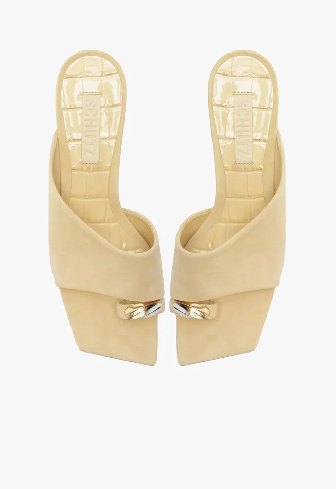 Schutz Shoes Mules Women Jodie Mid Sandal Beige