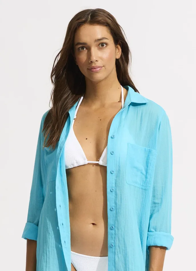 Seafolly Breeze Beach Shirt 8211 Atoll Blue Women Tops