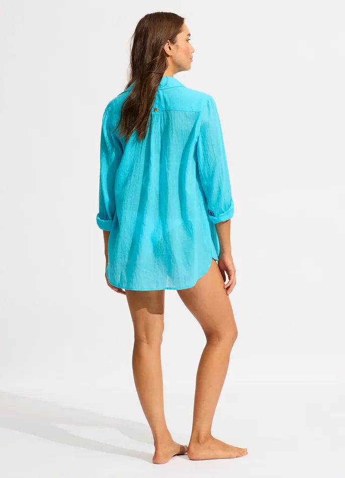 Seafolly Breeze Beach Shirt 8211 Atoll Blue Women Tops