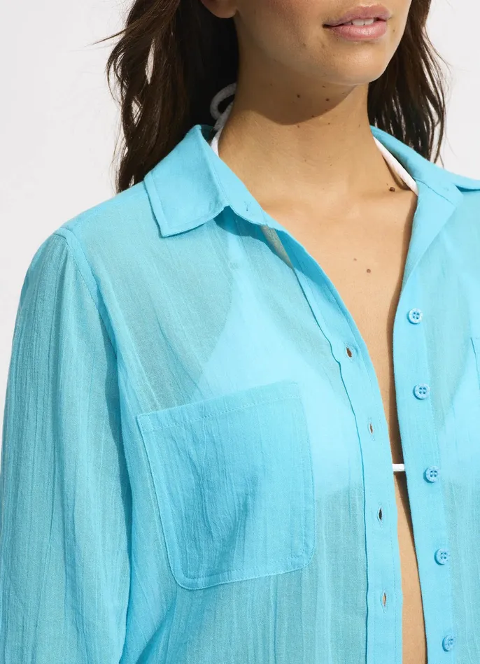 Seafolly Breeze Beach Shirt 8211 Atoll Blue Women Tops
