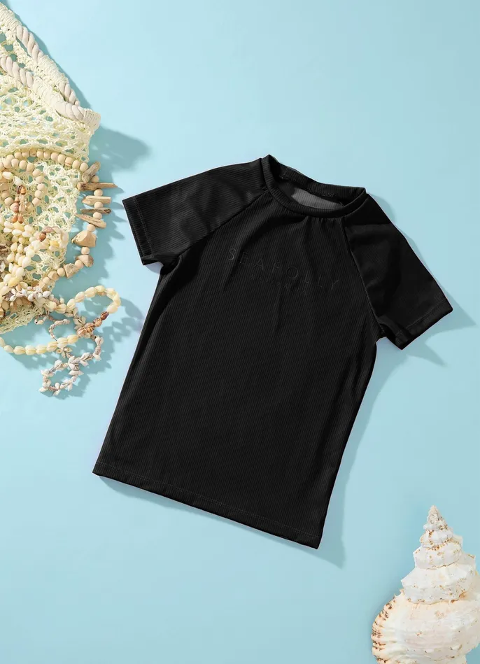 Seafolly Essential Girls SS Rash Vest 8211 Black Women Rash Vests