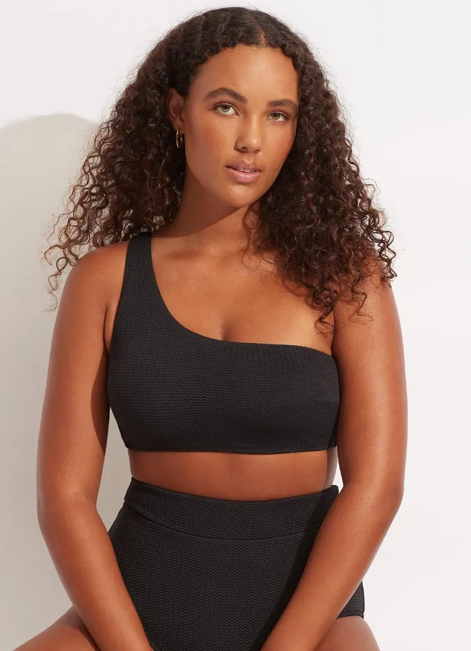 Seafolly Sea Dive One Shoulder Top 8211 Black Women Bandeau