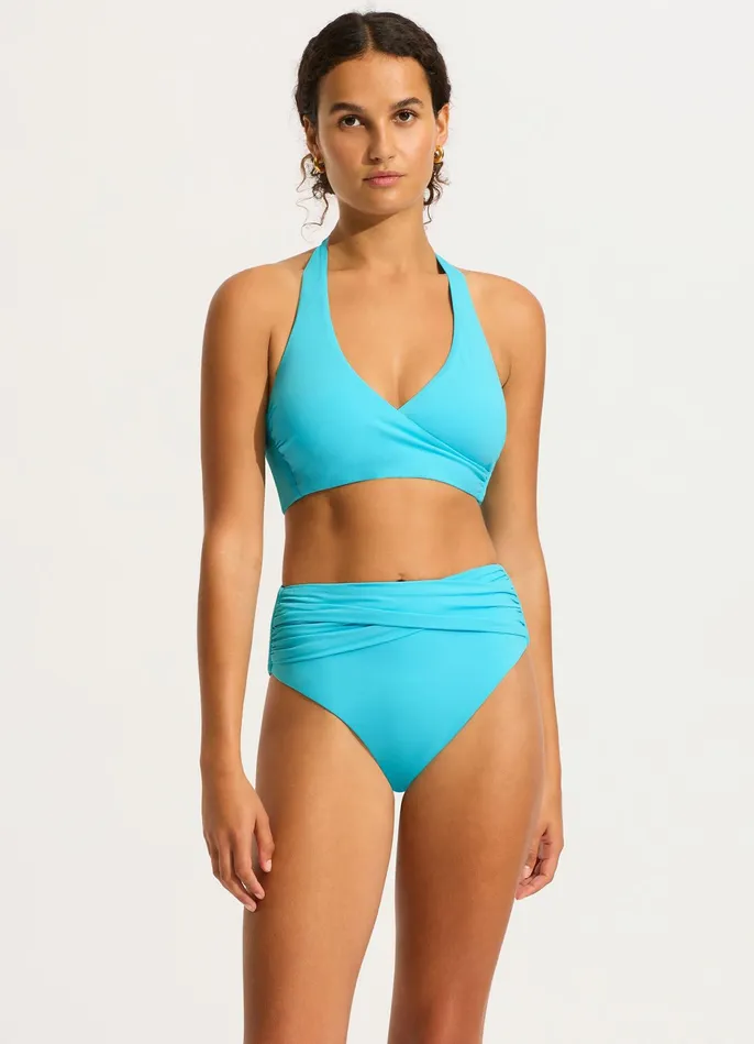 Seafolly Seafolly Collective DD Wrap Front Halter Bikini Top 8211 Atoll Blue Women Halter