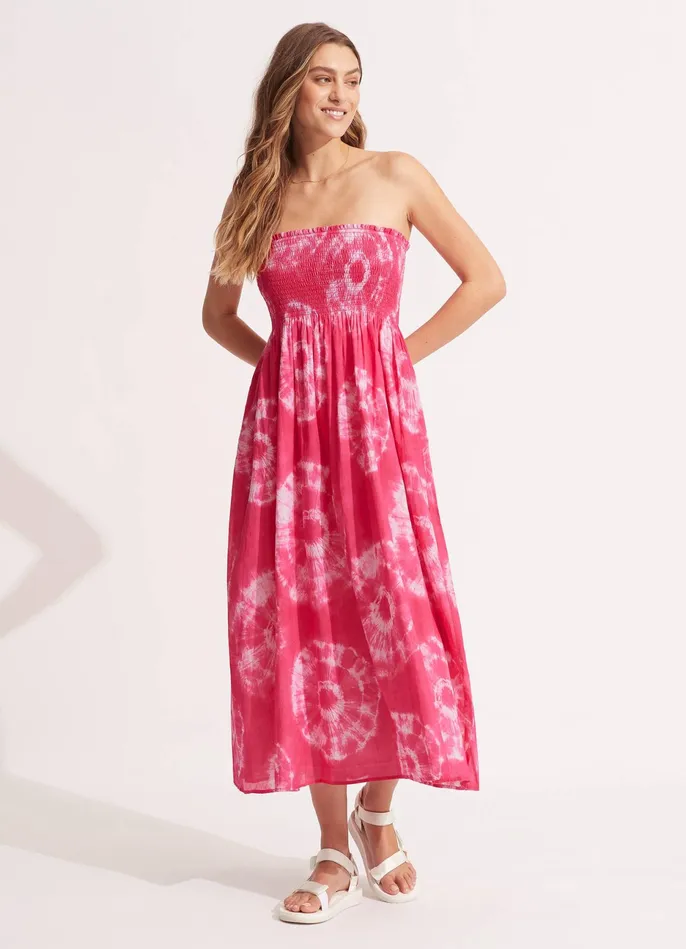 Seafolly Tie Dye Maxi SkirtDress 8211 Rose Pink Women Beach Dresses
