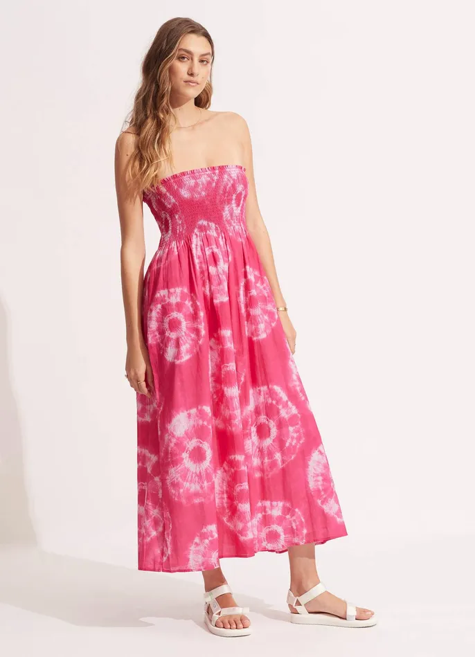 Seafolly Tie Dye Maxi SkirtDress 8211 Rose Pink Women Beach Dresses