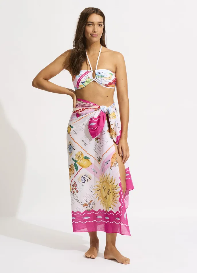 Seafolly Wish You Were Here Sarong 8211 Fuchsia Rose Women Skirts and Sarongs