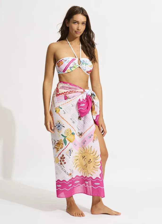 Seafolly Wish You Were Here Sarong 8211 Fuchsia Rose Women Skirts and Sarongs