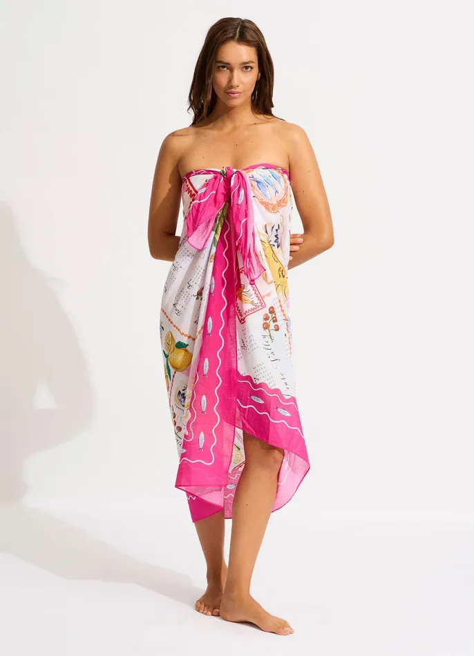 Seafolly Wish You Were Here Sarong 8211 Fuchsia Rose Women Skirts and Sarongs