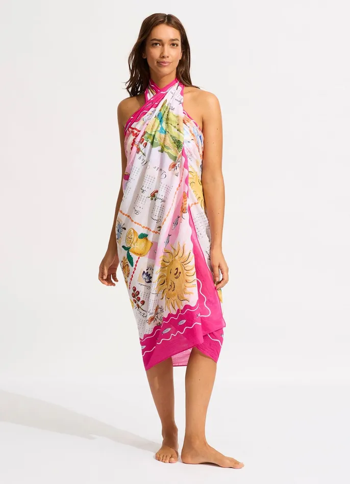 Seafolly Wish You Were Here Sarong 8211 Fuchsia Rose Women Skirts and Sarongs