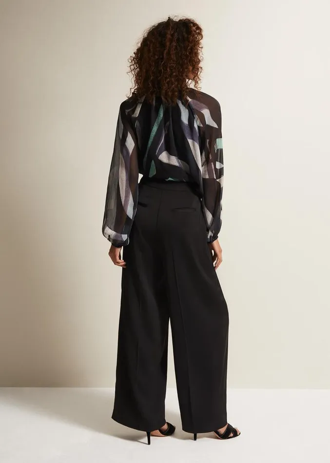 Shellina Black Satin Wide Leg Trousers Black Women Phase Eight Trousers