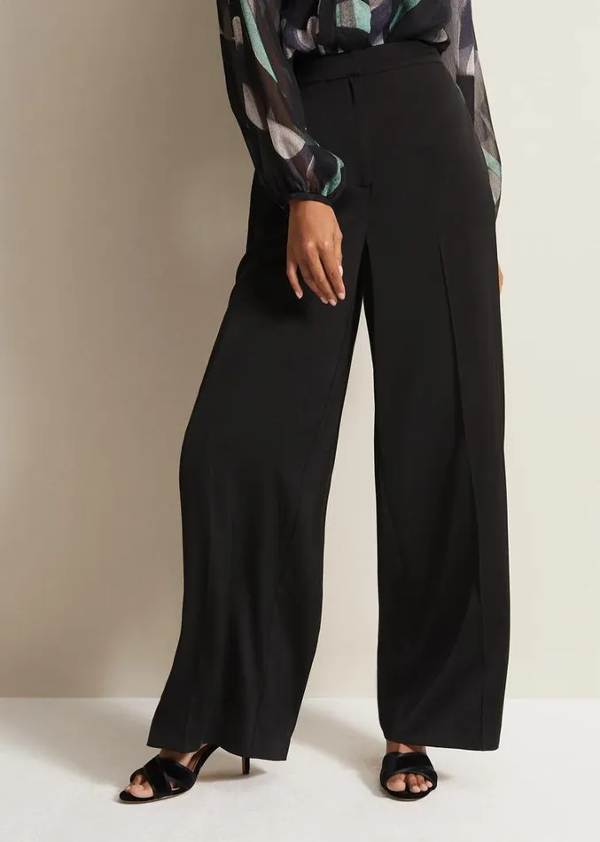 Shellina Black Satin Wide Leg Trousers Black Women Phase Eight Trousers