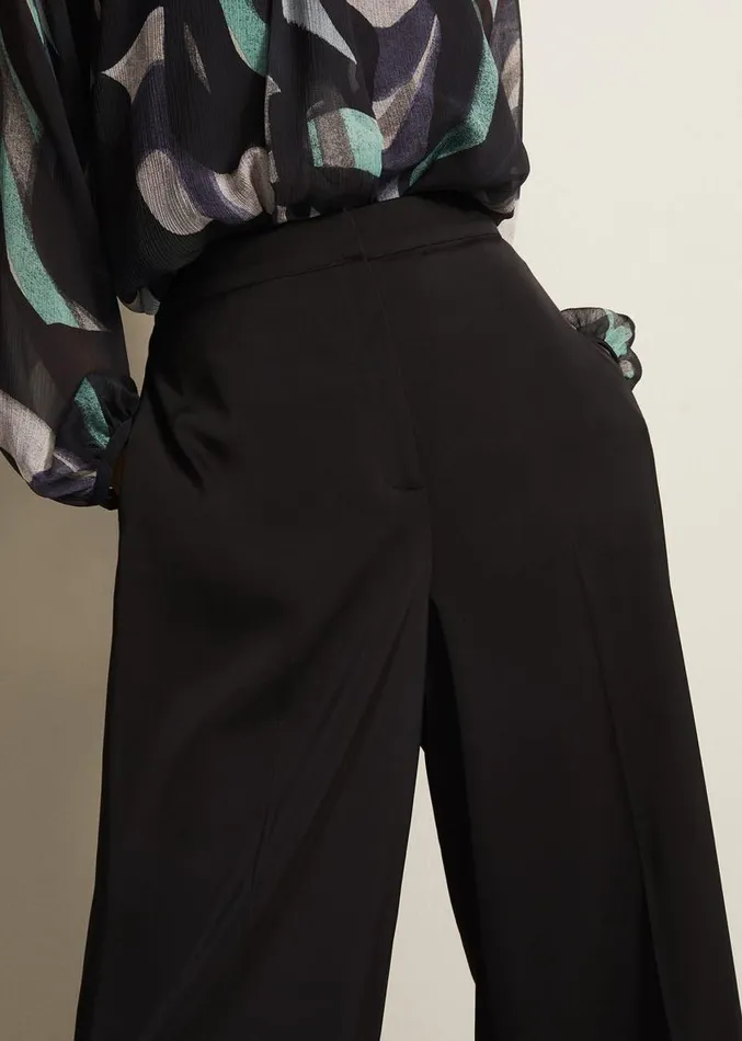 Shellina Black Satin Wide Leg Trousers Black Women Phase Eight Trousers