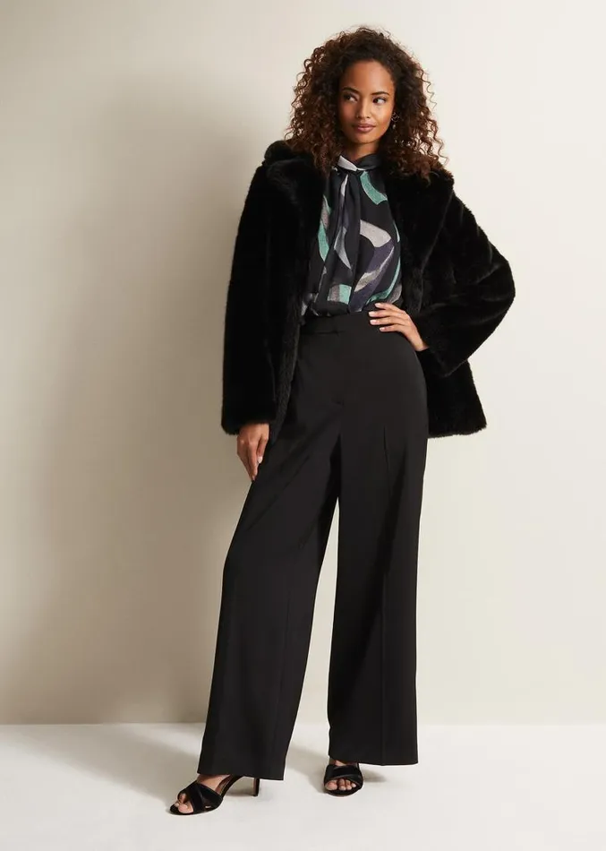Shellina Black Satin Wide Leg Trousers Black Women Phase Eight Trousers