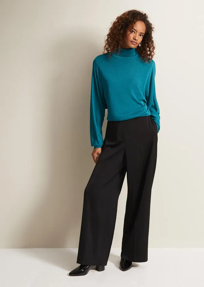 Shellina Black Satin Wide Leg Trousers Black Women Phase Eight Trousers