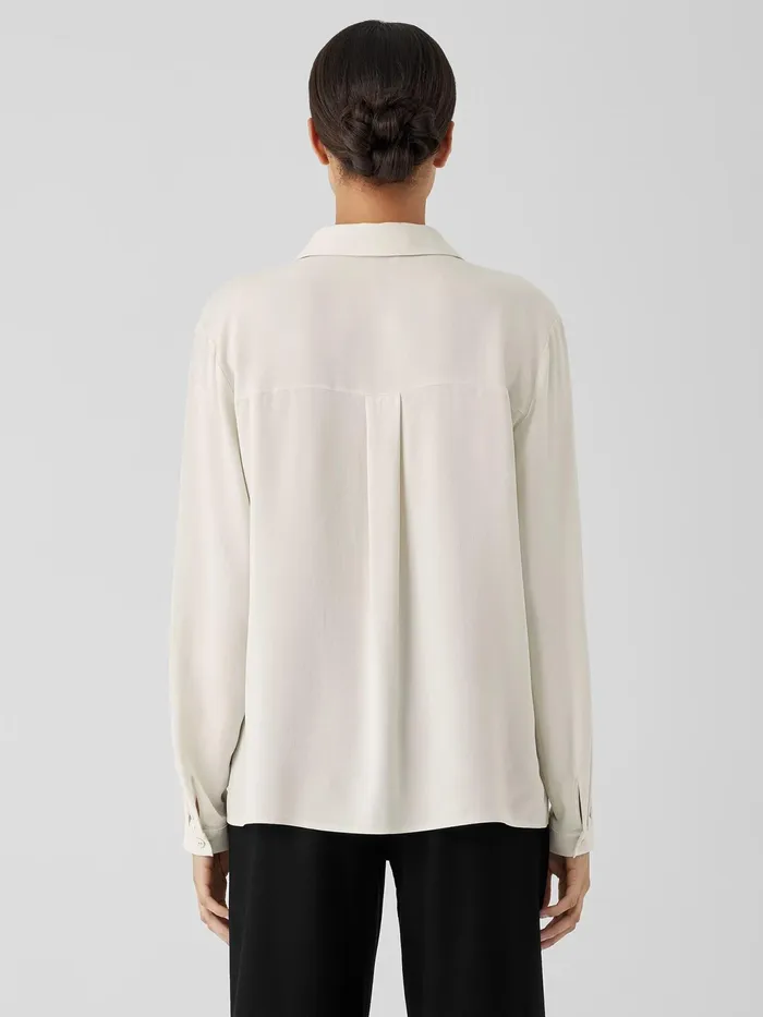 Silk Georgette Crepe Classic Collar Shirt Bone Women Eileen Fisher Tops and Tees