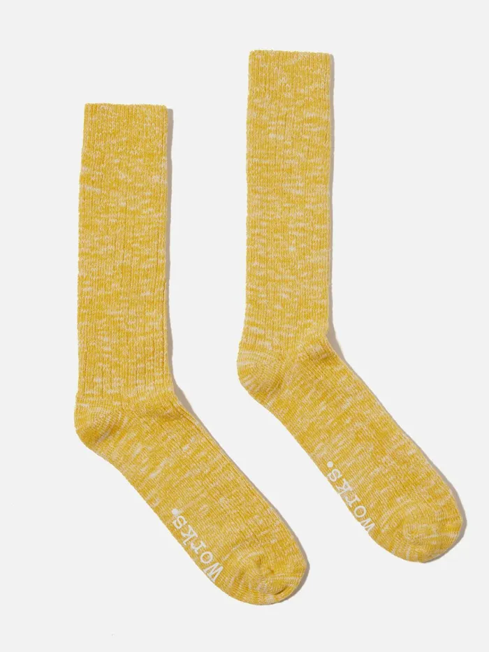 Socks Men Universal Works Universal Works Slub Sock In Yellow Slub Knit