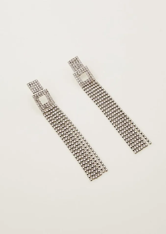 Sparkle Long Earring Silver Women Phase Eight Jewellery