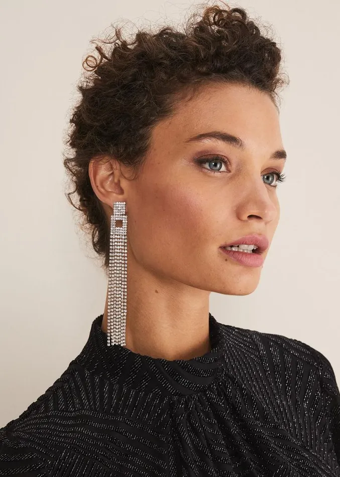 Sparkle Long Earring Silver Women Phase Eight Jewellery