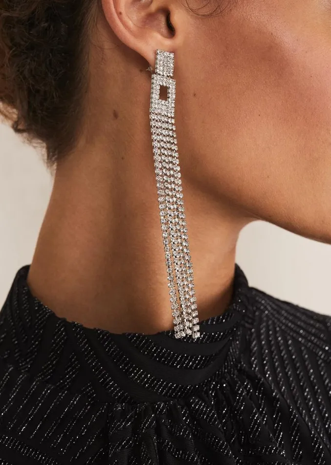 Sparkle Long Earring Silver Women Phase Eight Jewellery