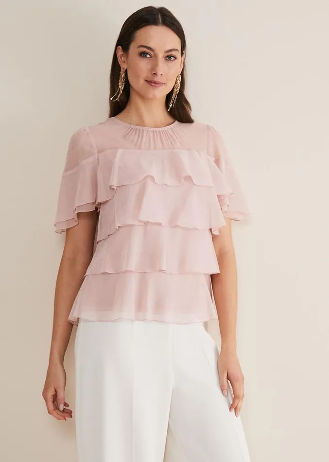 Stacey Ruffle Blouse Soft Pink Women Phase Eight Shirts and Blouses