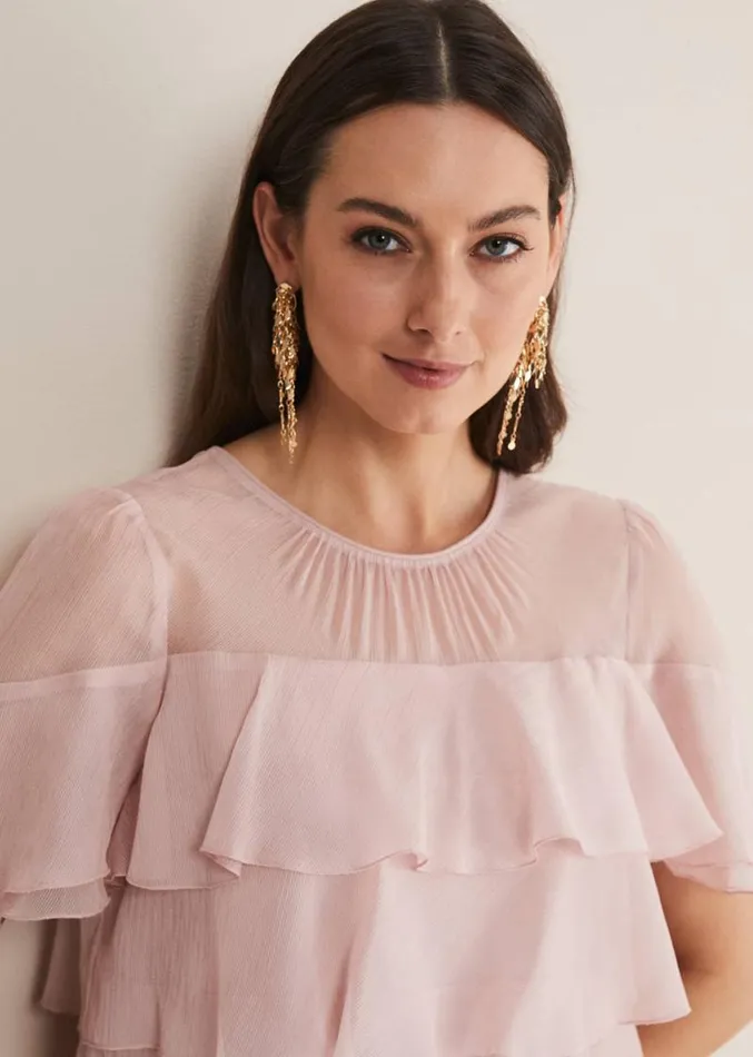 Stacey Ruffle Blouse Soft Pink Women Phase Eight Shirts and Blouses