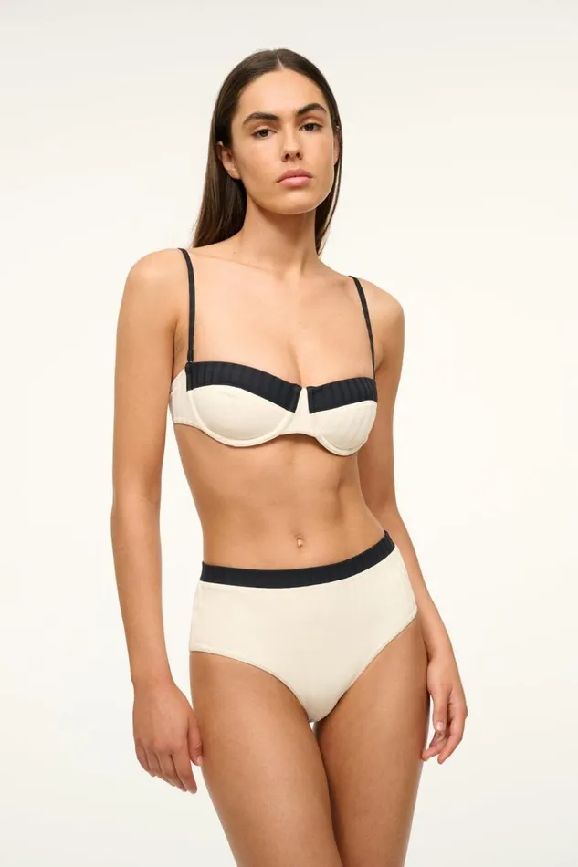 STAUD Bikinis Women STAUD JO BALCONETTE BIKINI TOP IVORY BLACK