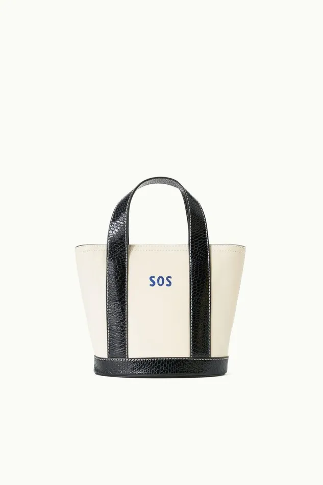 STAUD Custom Handbags Women STAUD CUSTOM MONOGRAM ALLORA MINI TOTE CREAM BLACK